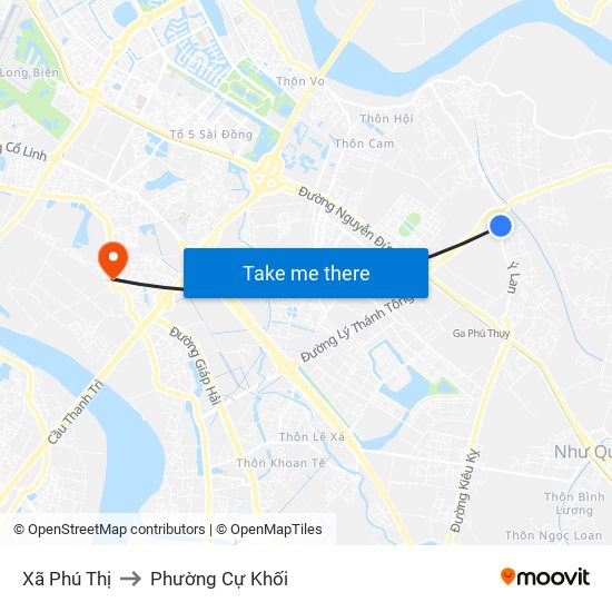 Xã Phú Thị to Phường Cự Khối map