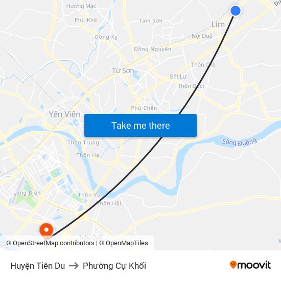 Huyện Tiên Du to Phường Cự Khối map