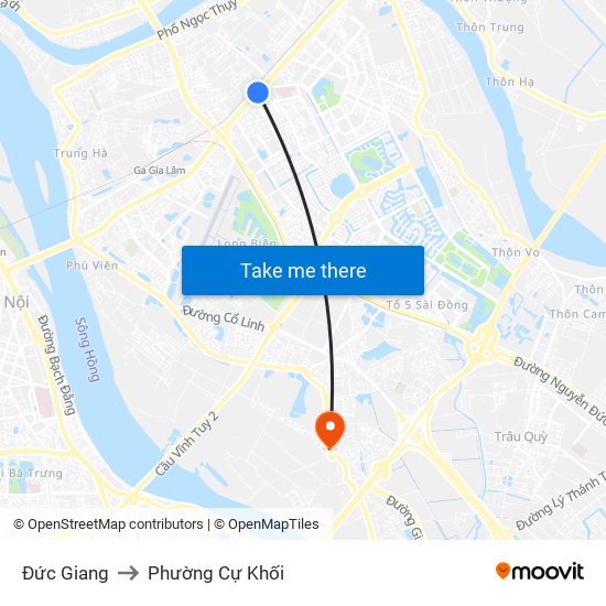 Đức Giang to Phường Cự Khối map