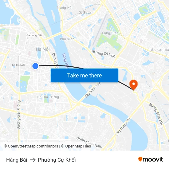Hàng Bài to Phường Cự Khối map