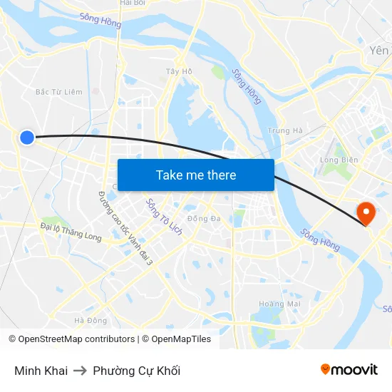 Minh Khai to Phường Cự Khối map