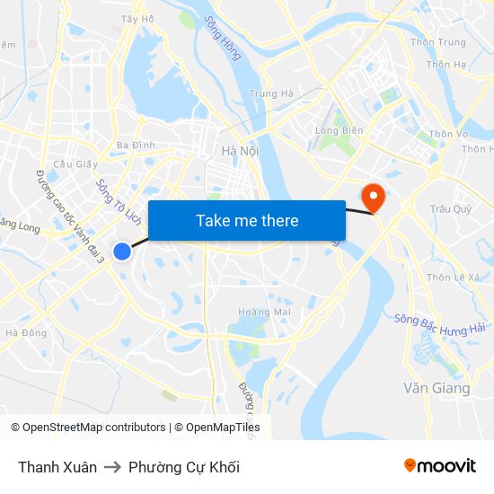 Thanh Xuân to Phường Cự Khối map