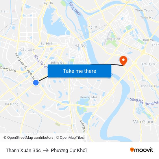 Thanh Xuân Bắc to Phường Cự Khối map