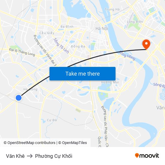 Văn Khê to Phường Cự Khối map