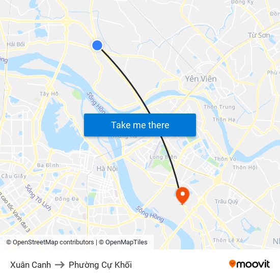 Xuân Canh to Phường Cự Khối map