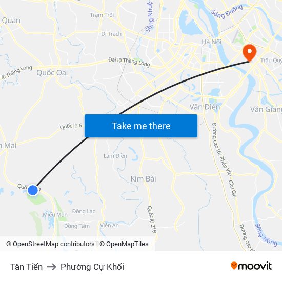 Tân Tiến to Phường Cự Khối map