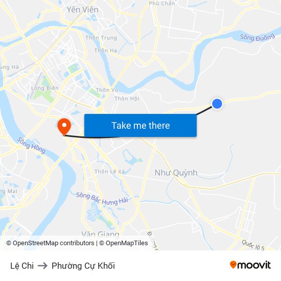 Lệ Chi to Phường Cự Khối map