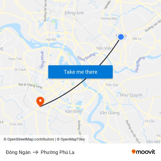 Đông Ngàn to Phường Phú La map