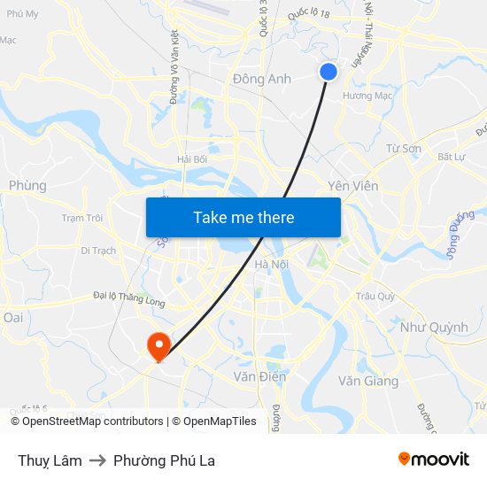 Thuỵ Lâm to Phường Phú La map