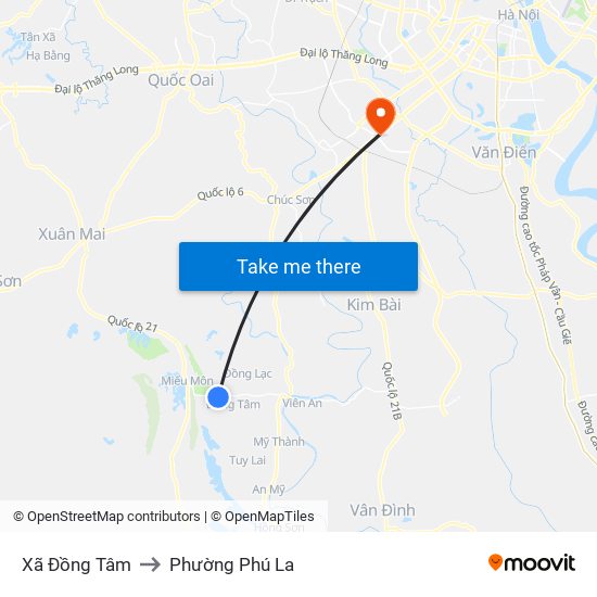 Xã Đồng Tâm to Phường Phú La map