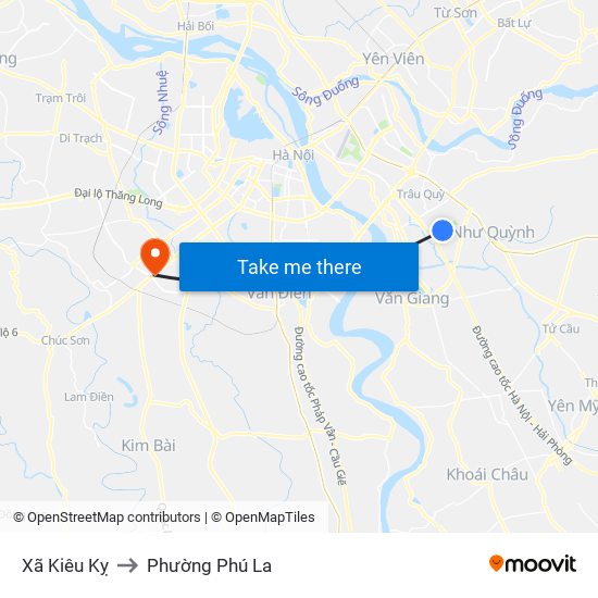 Xã Kiêu Kỵ to Phường Phú La map