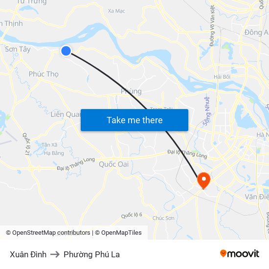 Xuân Đình to Phường Phú La map