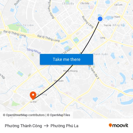 Phường Thành Công to Phường Phú La map