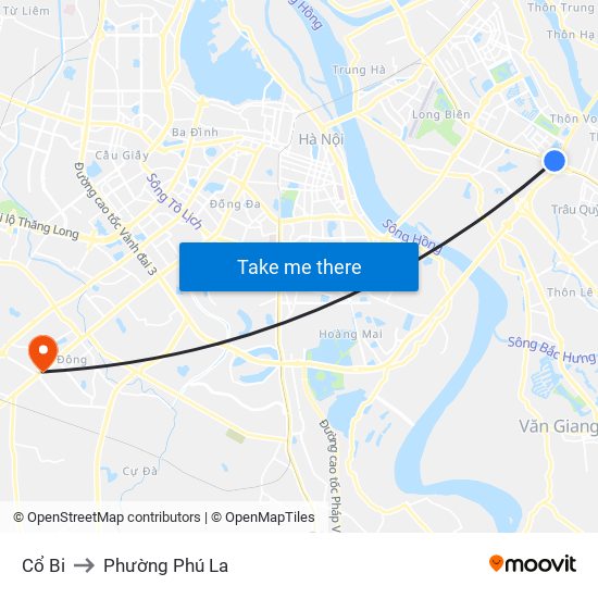 Cổ Bi to Phường Phú La map