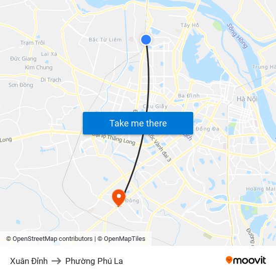 Xuân Đỉnh to Phường Phú La map