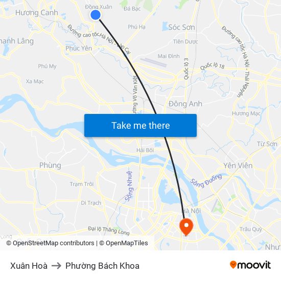 Xuân Hoà to Phường Bách Khoa map