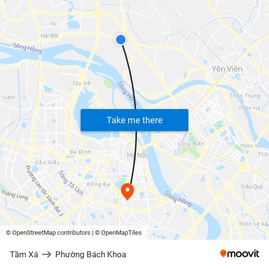 Tầm Xá to Phường Bách Khoa map