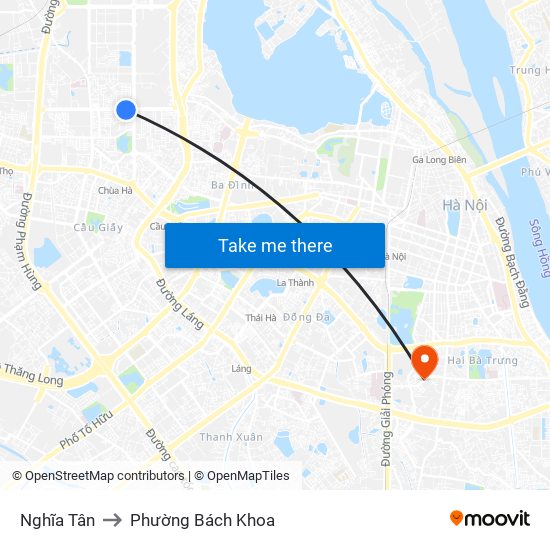 Nghĩa Tân to Phường Bách Khoa map