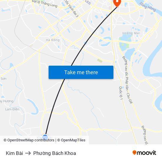 Kim Bài to Phường Bách Khoa map