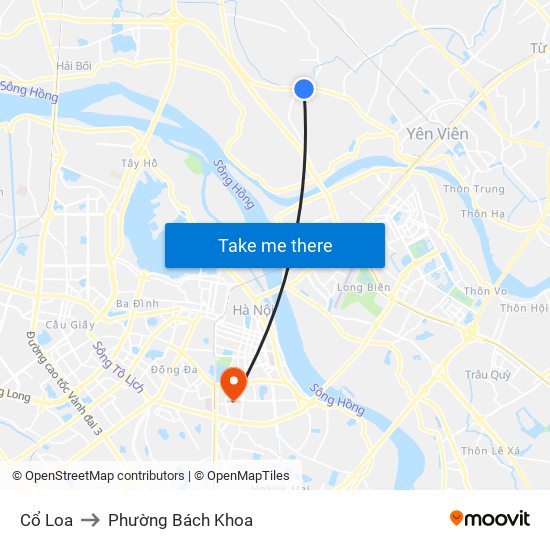 Cổ Loa to Phường Bách Khoa map