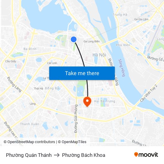 Phường Quán Thánh to Phường Bách Khoa map