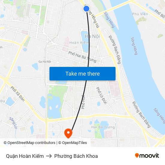 Quận Hoàn Kiếm to Phường Bách Khoa map