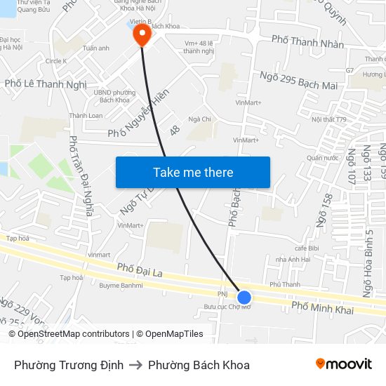 Phường Trương Định to Phường Bách Khoa map
