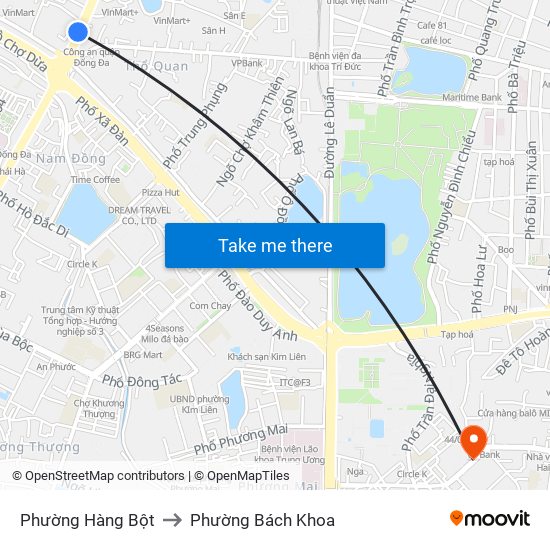 Phường Hàng Bột to Phường Bách Khoa map