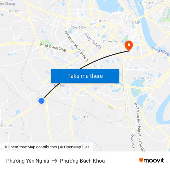 Phường Yên Nghĩa to Phường Bách Khoa map