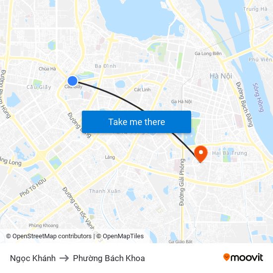 Ngọc Khánh to Phường Bách Khoa map