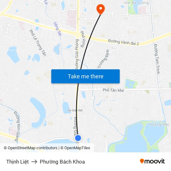 Thịnh Liệt to Phường Bách Khoa map