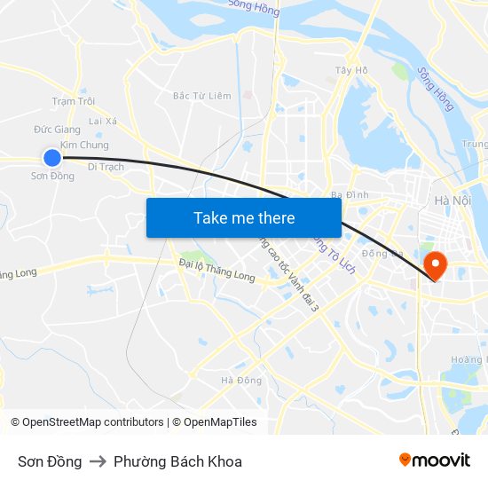Sơn Đồng to Phường Bách Khoa map