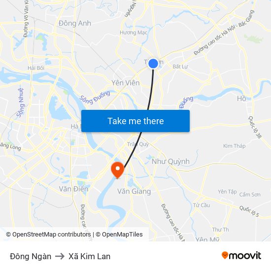 Đông Ngàn to Xã Kim Lan map