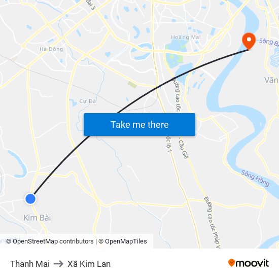 Thanh Mai to Xã Kim Lan map