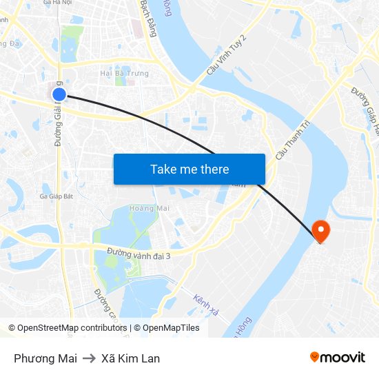 Phương Mai to Xã Kim Lan map