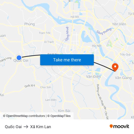 Quốc Oai to Xã Kim Lan map