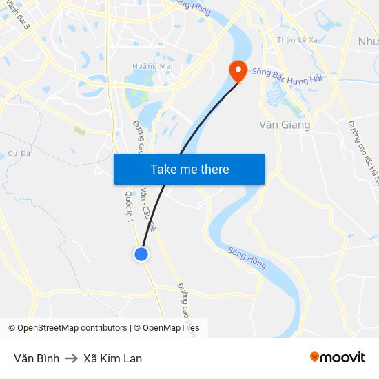 Văn Bình to Xã Kim Lan map