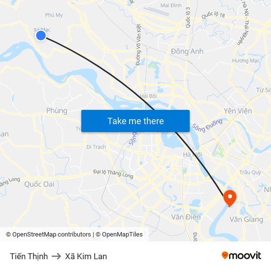 Tiến Thịnh to Xã Kim Lan map