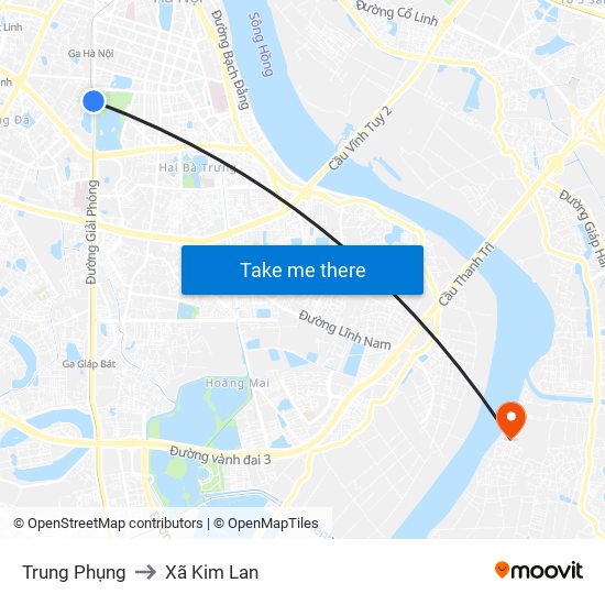 Trung Phụng to Xã Kim Lan map