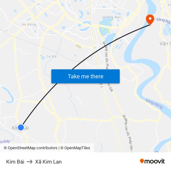 Kim Bài to Xã Kim Lan map