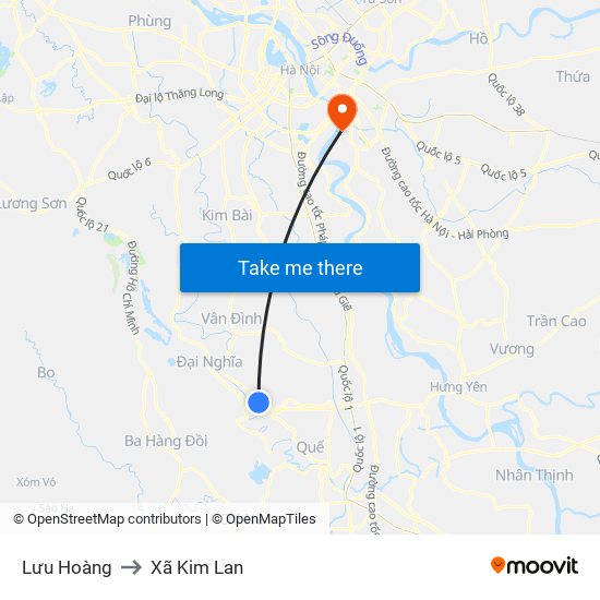 Lưu Hoàng to Xã Kim Lan map