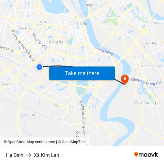 Hạ Đình to Xã Kim Lan map