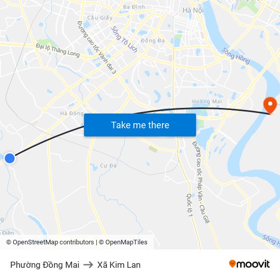 Phường Đồng Mai to Xã Kim Lan map