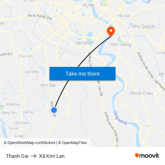 Thanh Oai to Xã Kim Lan map