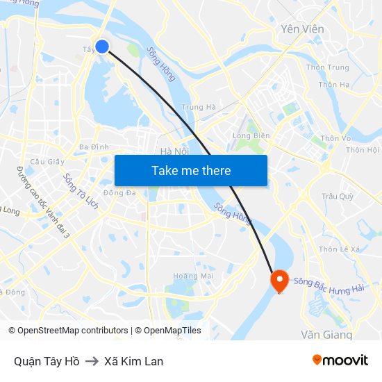 Quận Tây Hồ to Xã Kim Lan map