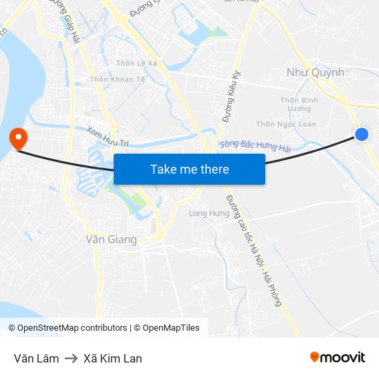 Văn Lâm to Xã Kim Lan map