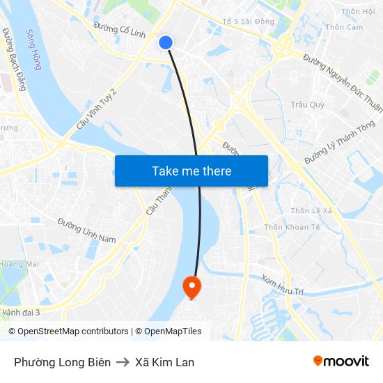 Phường Long Biên to Xã Kim Lan map