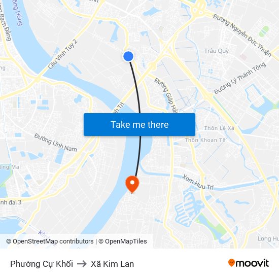 Phường Cự Khối to Xã Kim Lan map