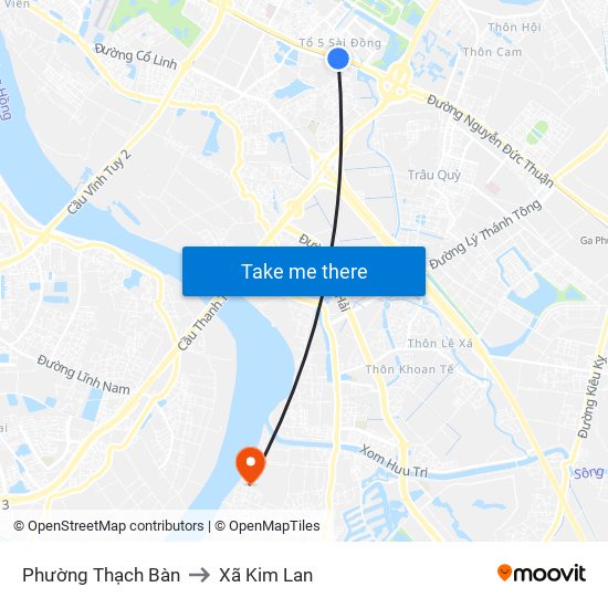 Phường Thạch Bàn to Xã Kim Lan map