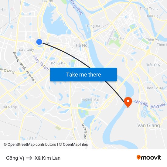 Cống Vị to Xã Kim Lan map